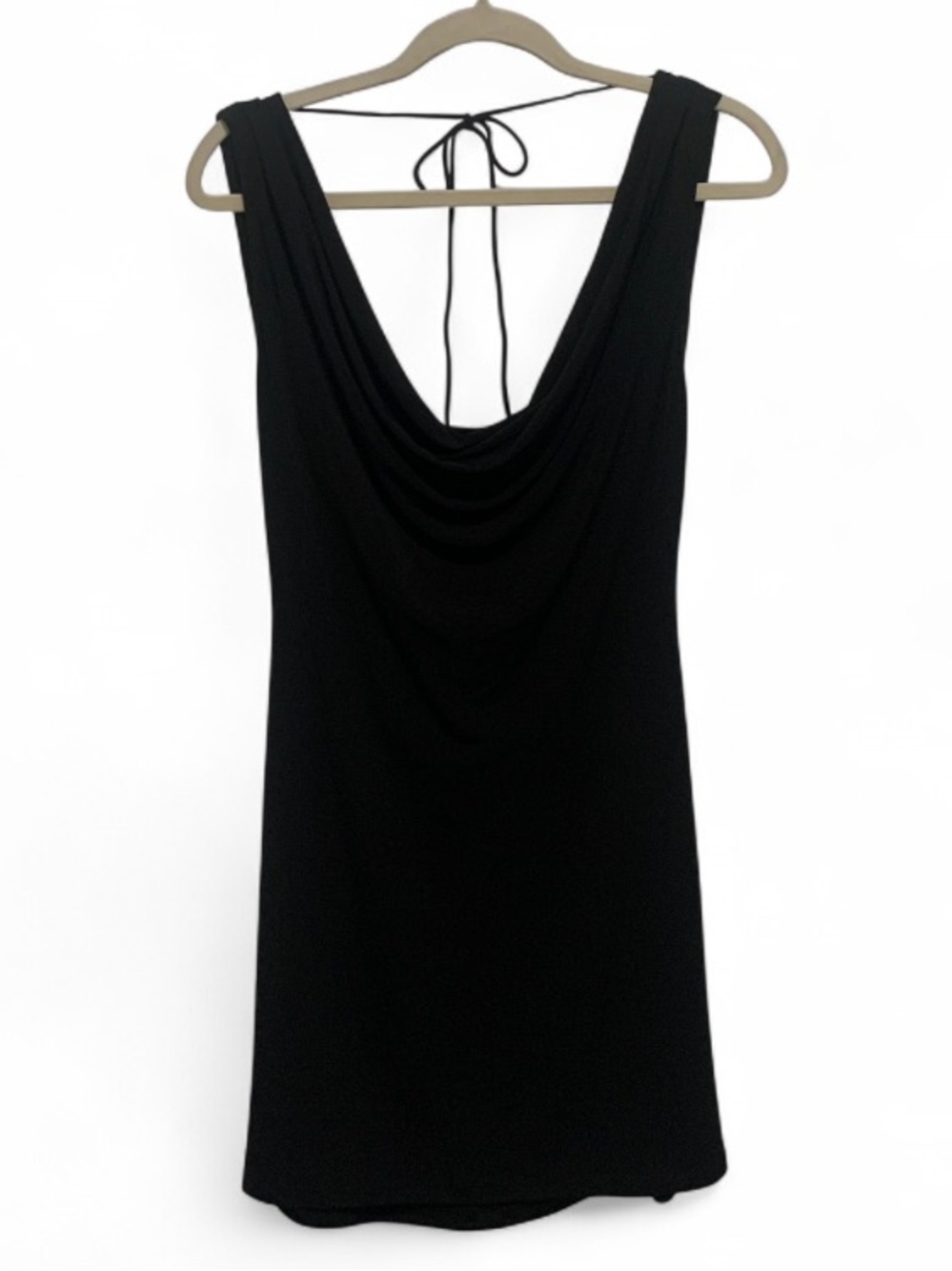 Y2K Spense Black Cowl Back Tie Back Sleeveless Mini Dress